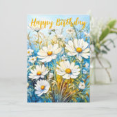 Happy Birthday Daisies Feiertagskarte (Stehend Vorderseite)