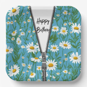 Happy Birthday Daisies mit Zipper Pappteller