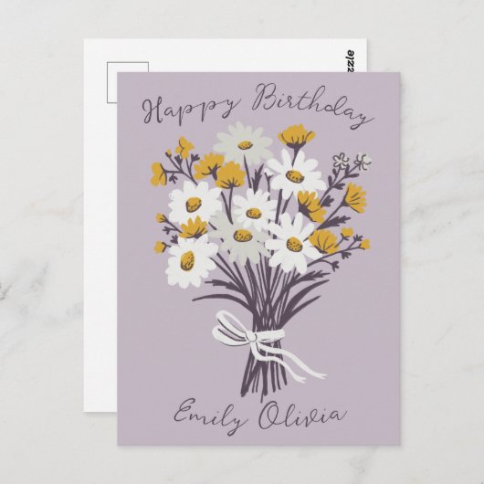 Happy Birthday Daisy Bouquet Retro INDIVIDUELLE NA Postkarte (Vorne/Hinten)