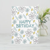 Happy Birthday Daisy Floral Blue Yellow Feminine Karte (Stehend Vorderseite)