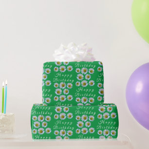 Happy Birthday Daisy Florets auf Kelly Green Geschenkpapier