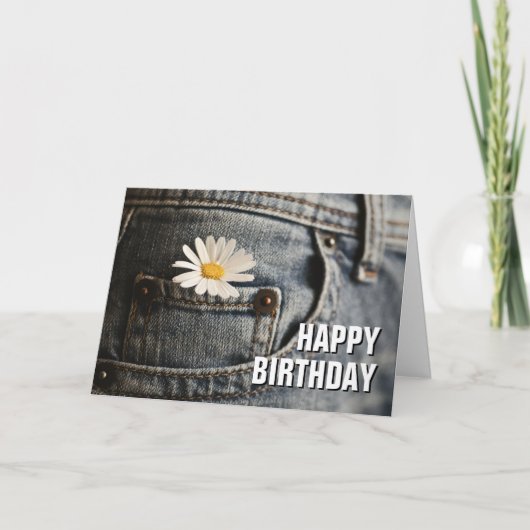 Happy Birthday | Daisy in Jeans Pocket Karte (Vorderseite)