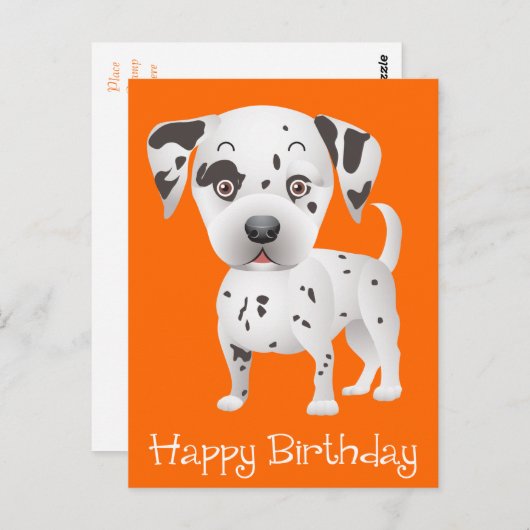 Happy Birthday Dalmatiner Welpe Dog Orange Postkar Postkarte (Vorne/Hinten)