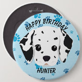 Happy Birthday Dalmatiner Welppy Blue Paw Button (Vorne & Hinten)