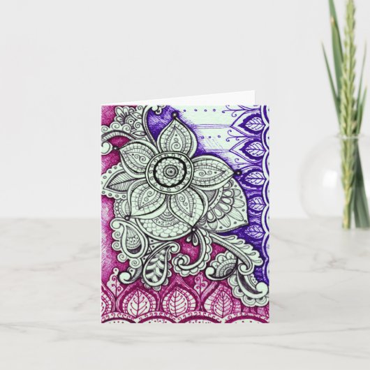 Happy Birthday Damask Indian Mandala Blank Inside Karte (Vorderseite)