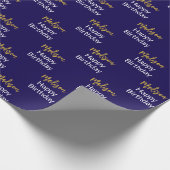 Happy Birthday Dark Blue White Gold Script Name Geschenkpapier (Ecke)