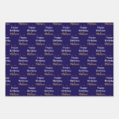 Happy Birthday Dark Blue White Gold Script Name Geschenkpapier Set (Vorderseite 3)