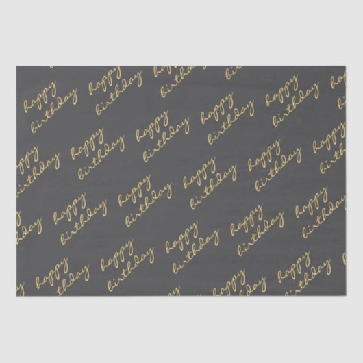 Happy Birthday Dark Gray Gold Script Seidenpapier (Vorderseite)