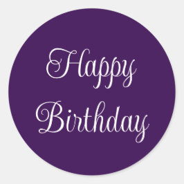 Happy Birthday Dark Lila & White Elegante Script Runder Aufkleber