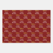 Happy Birthday Dark Red White Gold Script Name Geschenkpapier Set (Vorderseite 2)