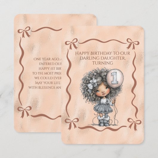 Happy Birthday Darling Daughter Turning 1 Einladung (Vorne/Hinten)