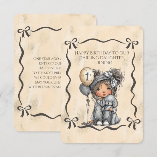 Happy Birthday Darling Daughter Turning 1 Einladung (Vorne/Hinten)