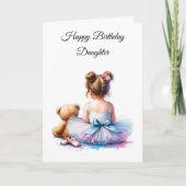 Happy Birthday Daughter | Ballerina und Teddy Karte (Vorderseite)