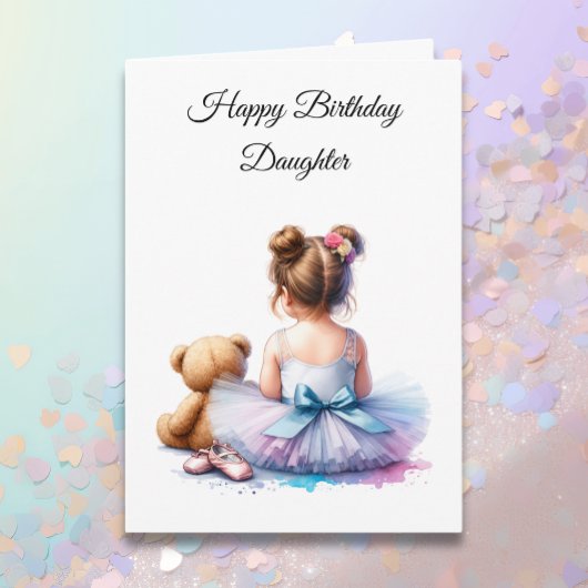 Happy Birthday Daughter | Ballerina und Teddy Karte