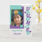Happy Birthday Daughter lila und grünes Foto Karte (Gelbe Blume)
