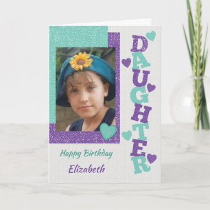 Happy Birthday Daughter lila und grünes Foto Karte
