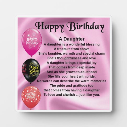 Happy Birthday Daughter Poem Plaque Fotoplatte (Vorderseite)