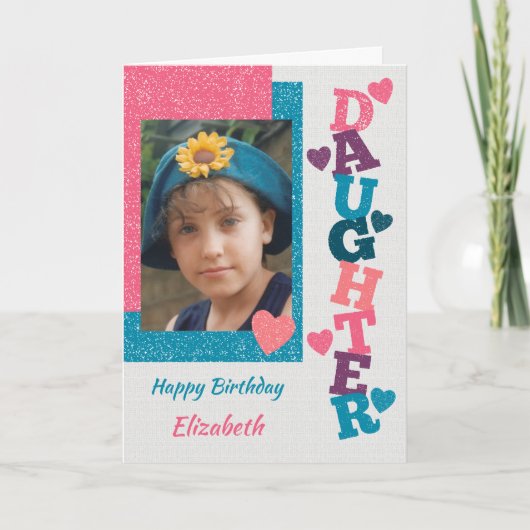 Happy Birthday Daughter rosa und blaues Foto Karte (Vorderseite)