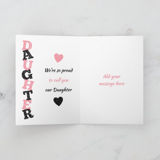Happy Birthday Daughter rosa und schwarzes Foto Karte (Innenseite)