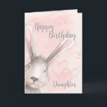 Happy Birthday Daughter Watercolor Bunny Rabbit Karte<br><div class="desc">Geburtstagskarte Ihrer Tochter zum Geburtstag mit einem farbenfrohen Kaninchen,  das um die Ecke herumschaut,  und zwei subtilen rosa Herzen auf dem rosa und grauen Aquarell. Entworfen von Simply Put by Robin; Aquarellelemente aus Design Cuts.</div>