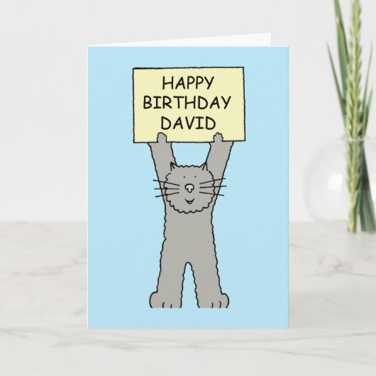 Happy Birthday David Cartoon Cat Karte (Vorderseite)