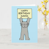 Happy Birthday David Cartoon Cat Karte (Gelbe Blume)