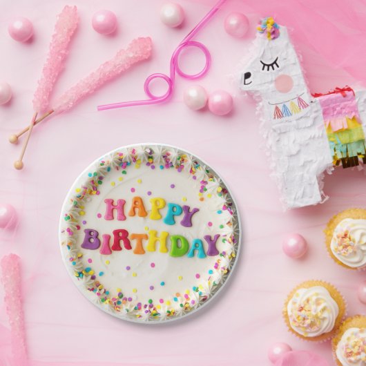 Happy Birthday Decorated Cake Pappteller (Party)