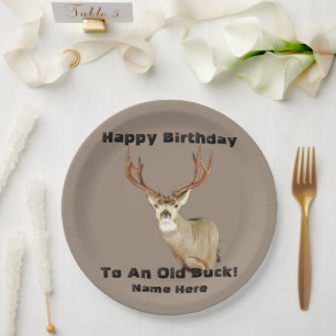 Happy Birthday Deer Buck Antlers Old Funny Junting Pappteller