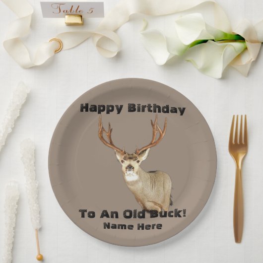 Happy Birthday Deer Buck Antlers Old Funny Junting Pappteller (Hochzeit)