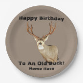 Happy Birthday Deer Buck Antlers Old Funny Junting Pappteller (Vorderseite)