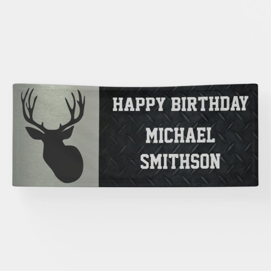 Happy Birthday Deer Junting Men's Buck Antlers Banner (Horizontal)