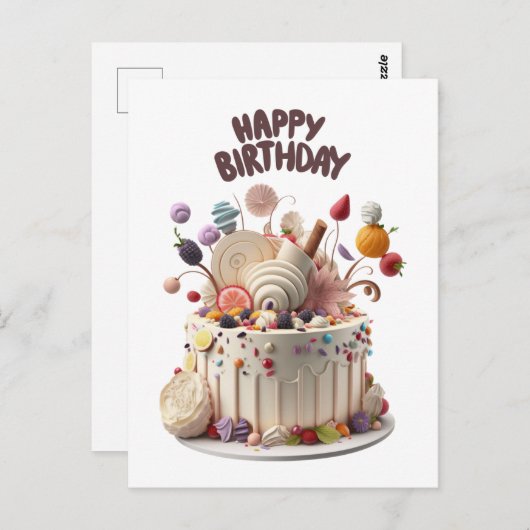 Happy Birthday Delightful Birthday Cake Postkarte (Vorne/Hinten)