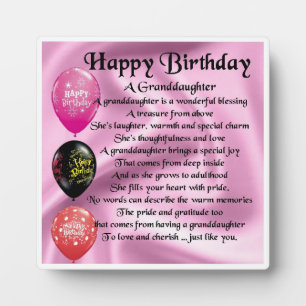 Happy Birthday Design Großtochter Poem Plaque Fotoplatte
