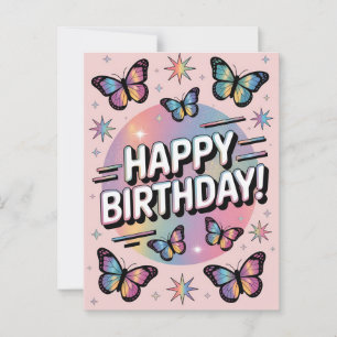 Happy Birthday Design mit farbenfrohen Schmetterli Postkarte