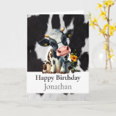 HAPPY BIRTHDAY DIARY COW HIDE CARD KARTE (Gelbe Blume)