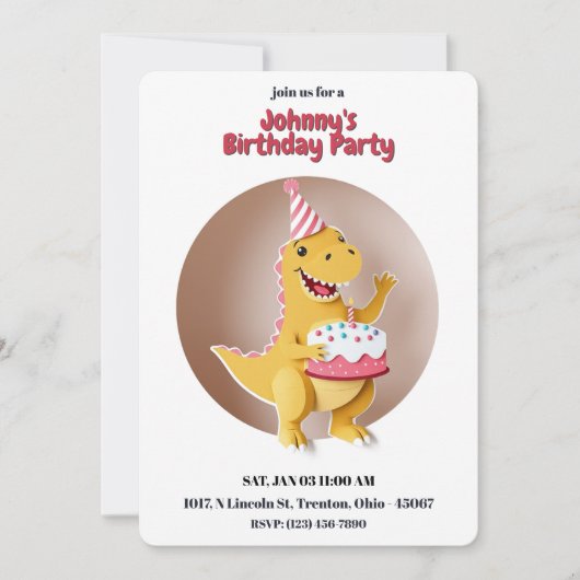 Happy Birthday Dino Einladung (Vorderseite)