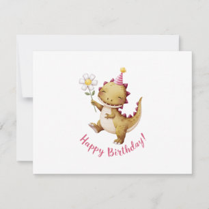 Happy Birthday Dino mit Party Hat und Daisy Feiertagskarte