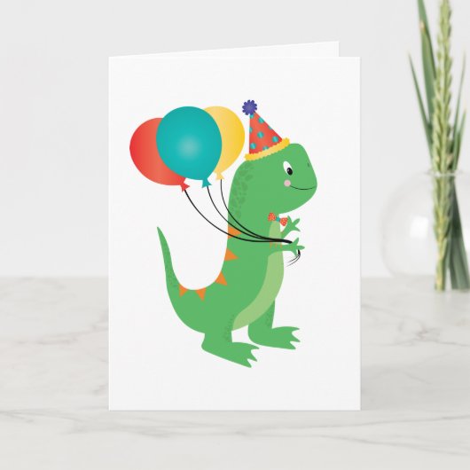 Happy Birthday Dinosaur Balloons Karte (Vorderseite)