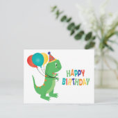 Happy Birthday Dinosaur Balloons Postkarte (Stehend Vorderseite)