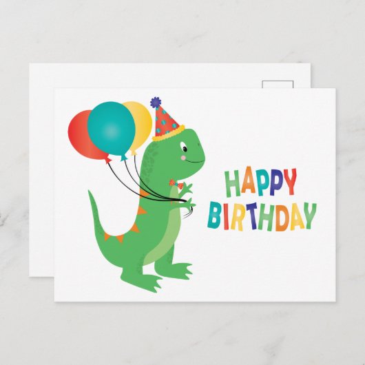 Happy Birthday Dinosaur Balloons Postkarte (Vorne/Hinten)