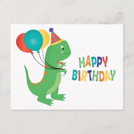 Happy Birthday Dinosaur Balloons Postkarte (Vorderseite)