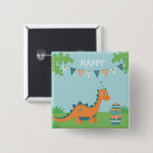 Happy Birthday Dinosaur Cartoon Button (Vorne & Hinten)