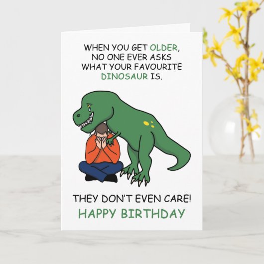 Happy Birthday Dinosaur Joke Meme Karte (Gelbe Blume)
