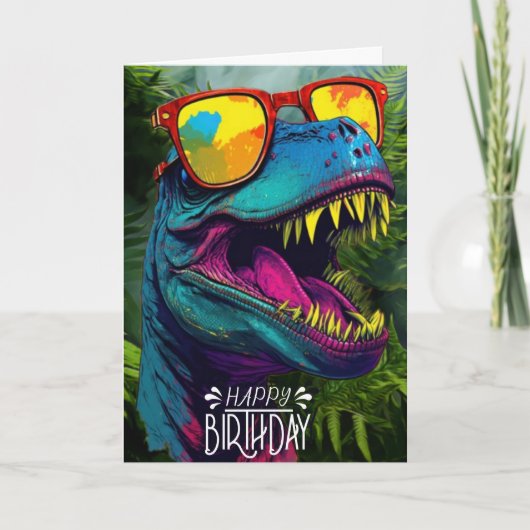 Happy Birthday Dinosaur Jungle Niedlich Card Karte (Vorderseite)