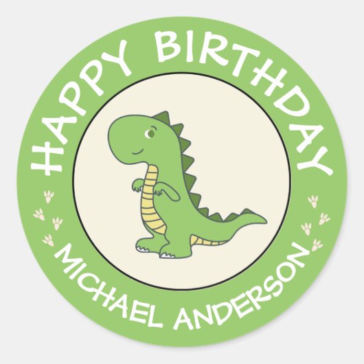Happy Birthday Dinosaur Name Runder Aufkleber (Vorderseite)