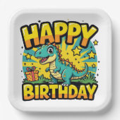 Happy Birthday Dinosaur Pappteller (Vorderseite)