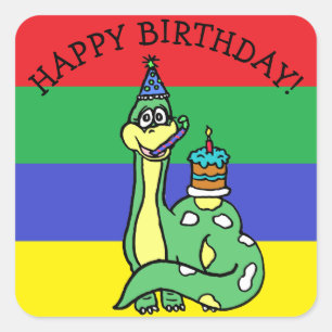Happy Birthday Dinosaur Quadratischer Aufkleber