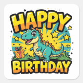 Happy Birthday Dinosaur Quadratischer Aufkleber (Vorderseite)