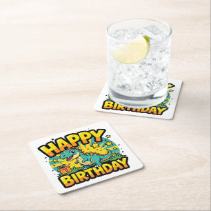 Happy Birthday Dinosaur Rechteckiger Pappuntersetzer