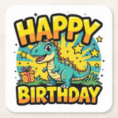 Happy Birthday Dinosaur Rechteckiger Pappuntersetzer (Vorderseite)